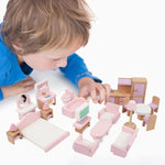 مجموعة أثاث بيت الدمية الخشبية