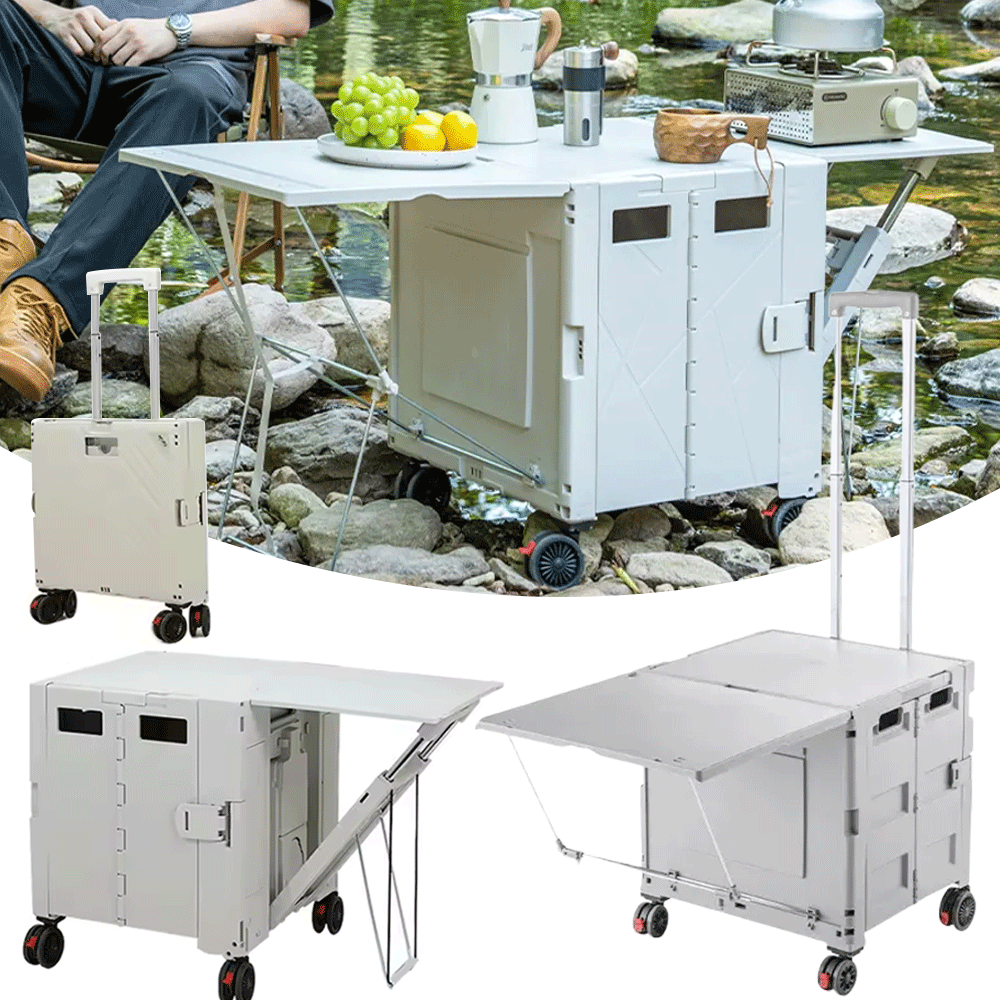عربة مع طاولة تخييم قابلة للطي