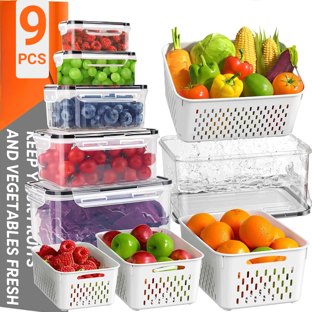 طقم صناديق ثلاجة للتخزين 9 قطعة