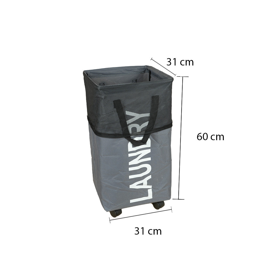 سلة غسيل قابلة للطي مع مقبض وعجلات، موديل: 3