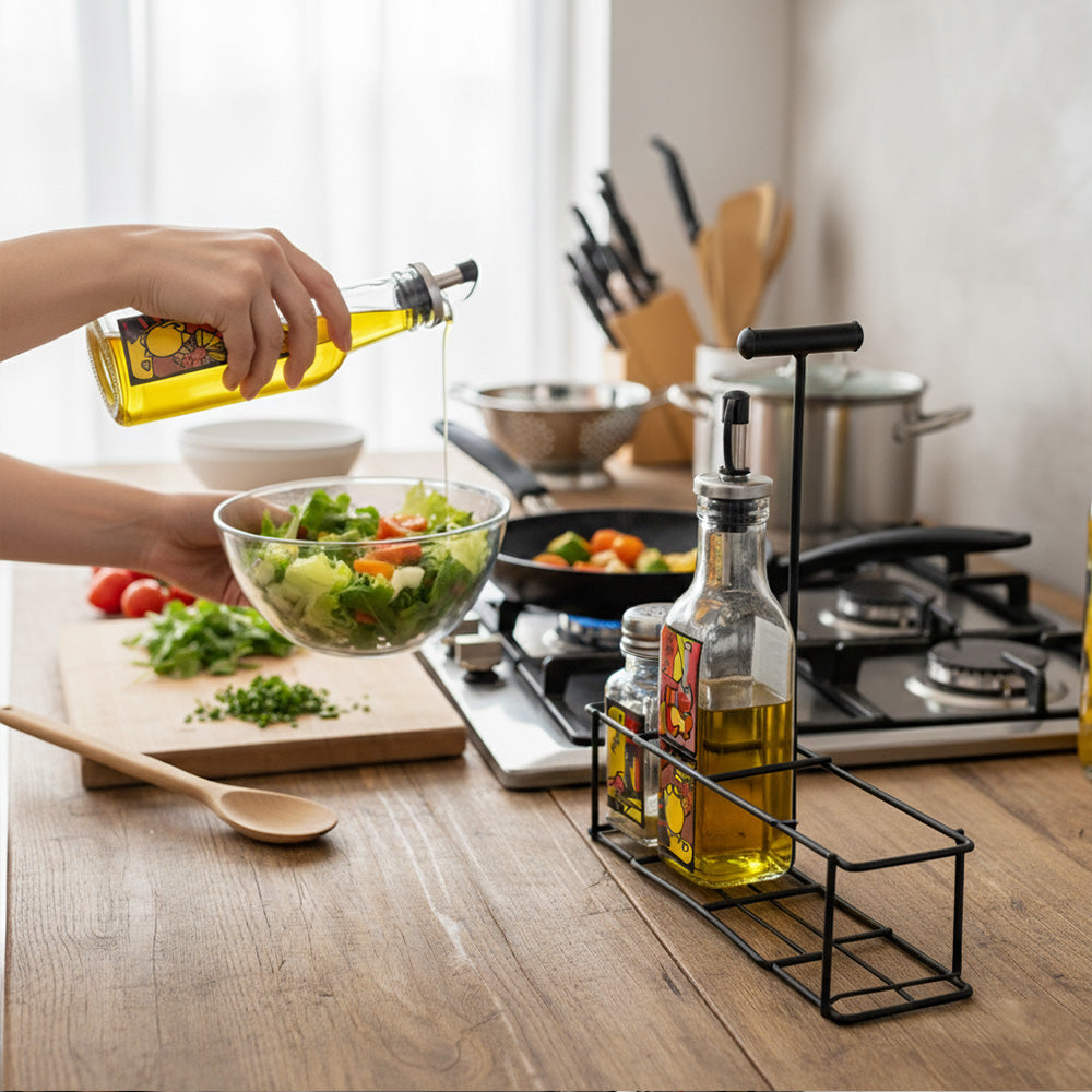 حامل موزع الزيت والخل والملح والفلفل 5 قطع