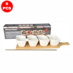 طقم تقديم سيراميك متمايل مع قاعدة خشب