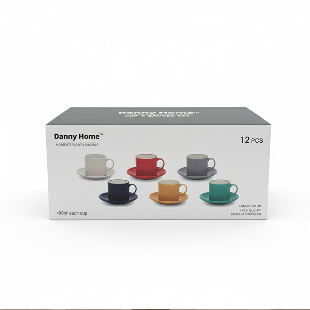 طقم فناجين قهوة سيراميك مع صحون 12 قطعة (80 مل)