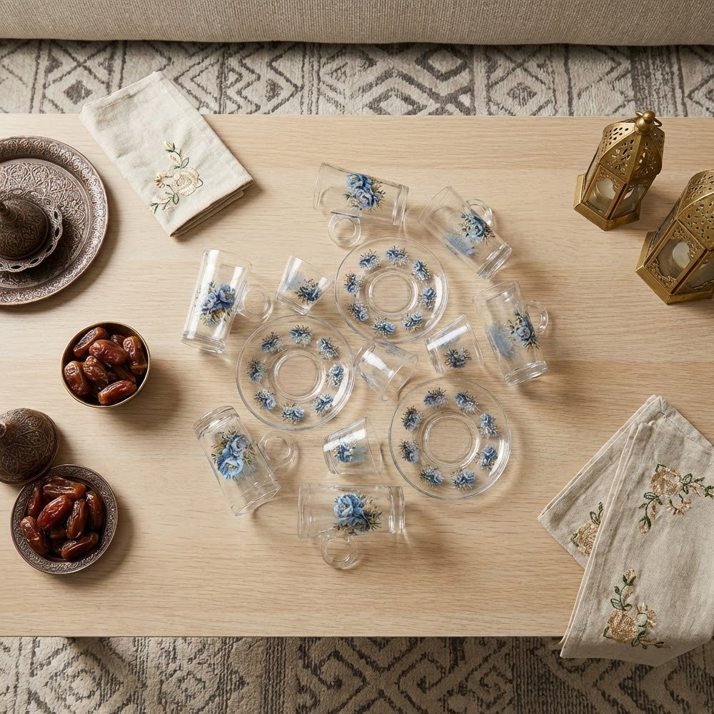 طقم استكانة وفنجان 18 قطعة