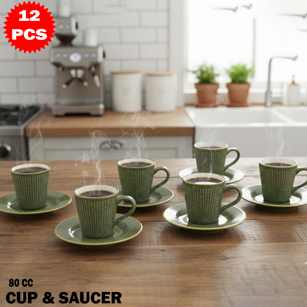 طقم فناجين مع صحون – 12 قطعة (80 مل)