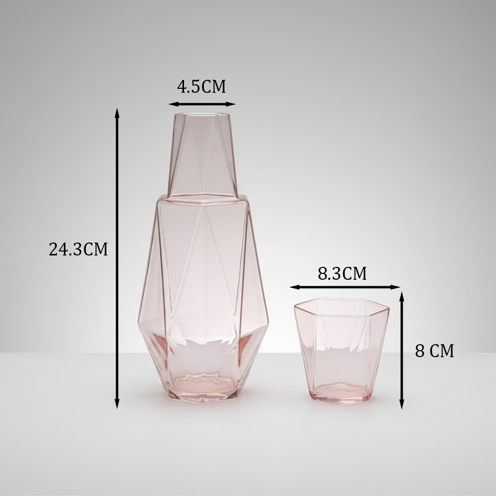طقم قارورة وكوب زجاجي هندسي – 2 قطعة