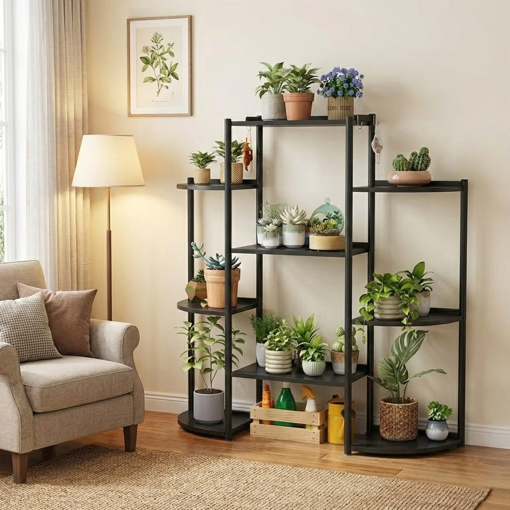 حامل نباتات من الفولاذ والبلاستيك مع 9 رفوف