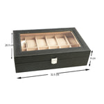 صندوق عرض ساعات من جلد التمساح مع غطاء زجاجي - 12 فتحة