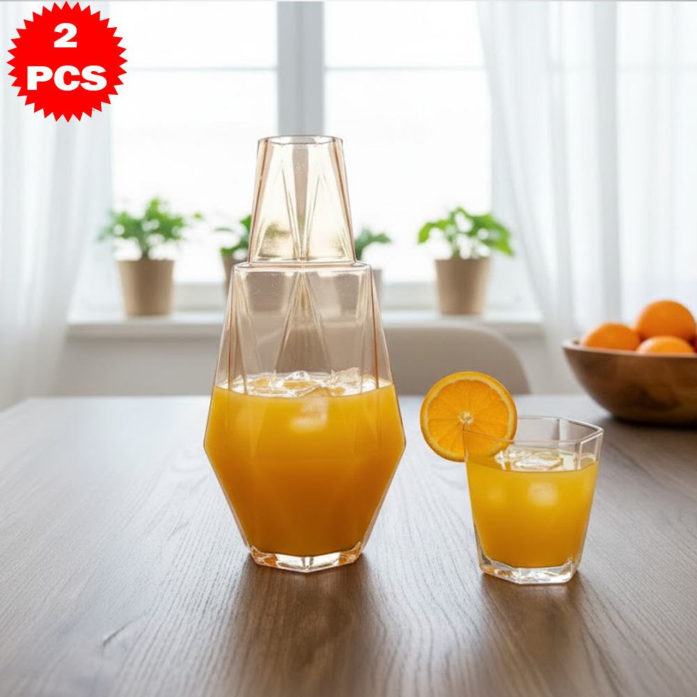 طقم قارورة وكوب زجاجي هندسي – 2 قطعة