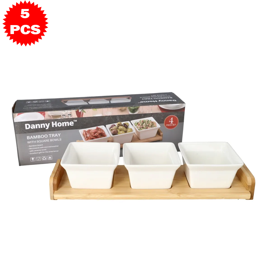 طقم تقديم سيراميك مع قاعدة خشب