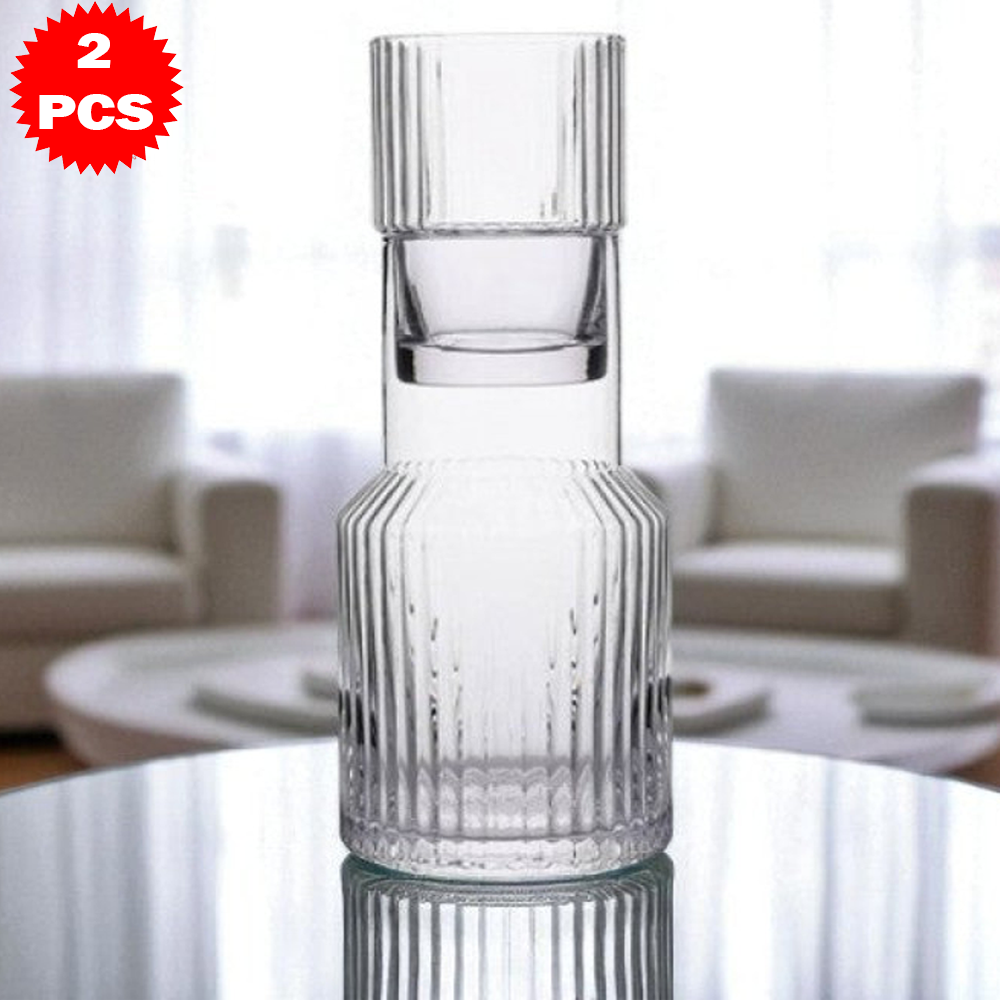 طقم قارورة وكوب زجاجي من 2 قطعة