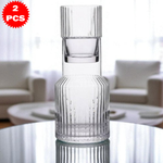 طقم قارورة وكوب زجاجي محزز