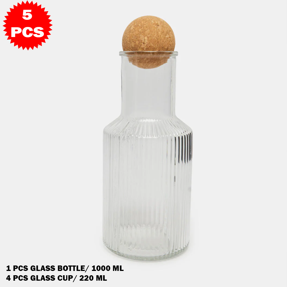 طقم عصير زجاجي فاخر من 5 قطع (قارورة مع 4 أكواب)