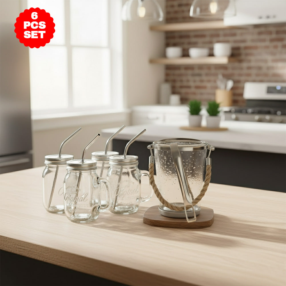 طقم أدوات شرب ماسون جار 6 قطع