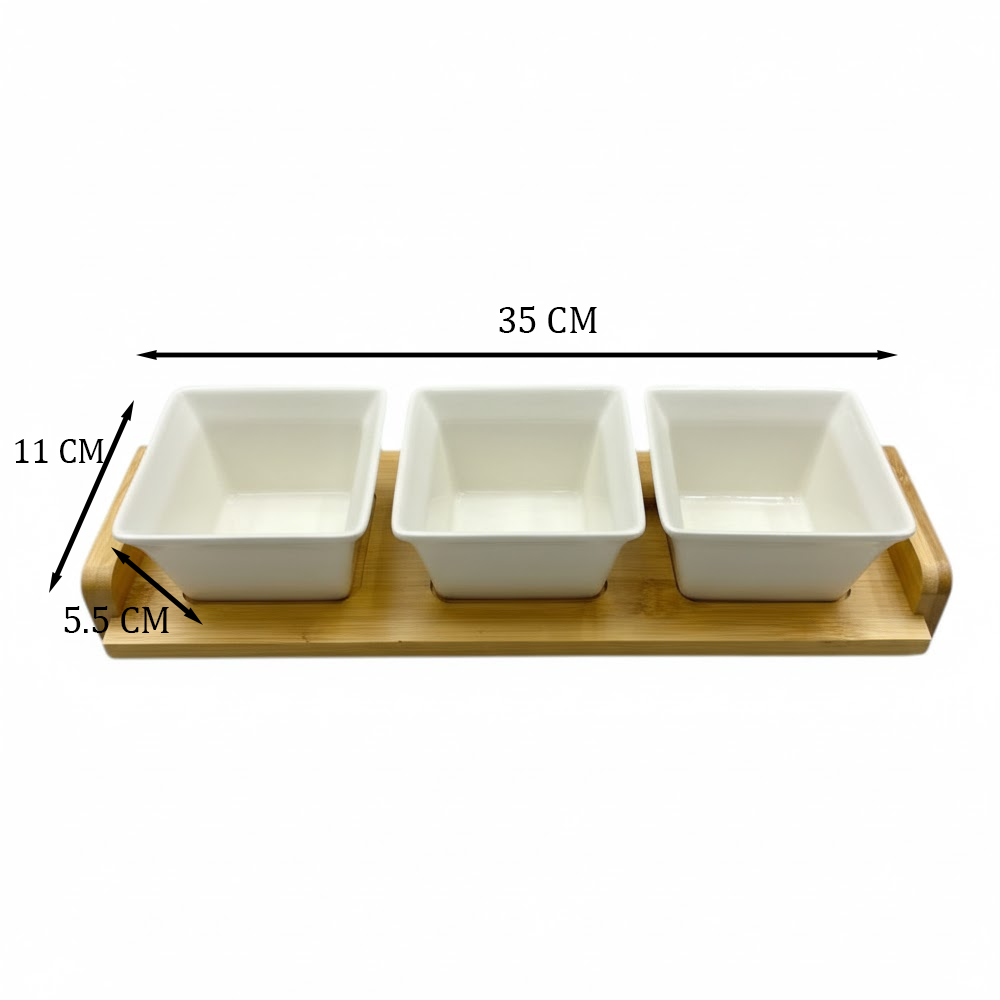 طقم تقديم سيراميك مع قاعدة خشب