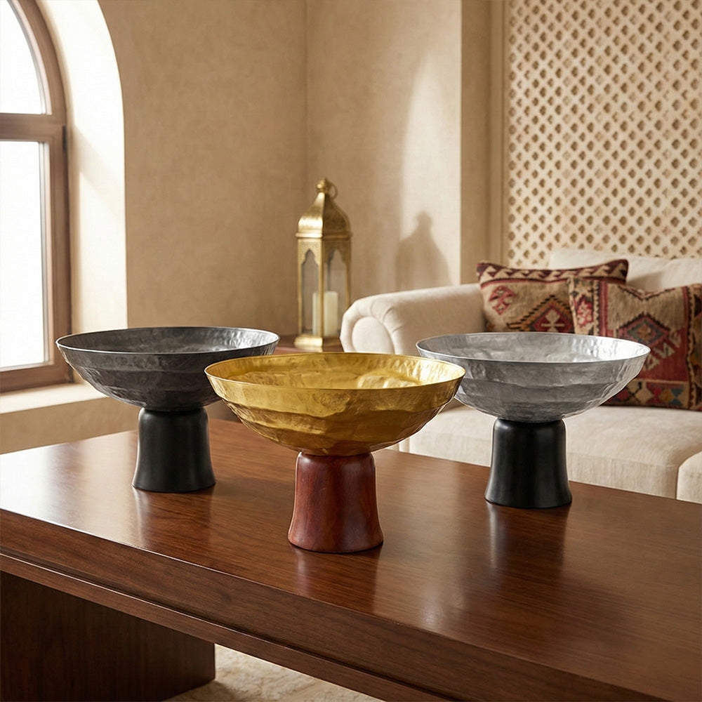 وعاء بقاعدة خشبية - كبير