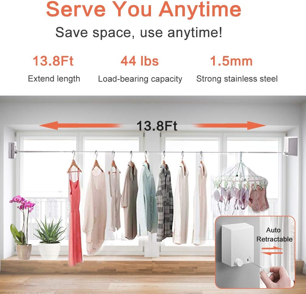 حبل غسيل قابل للسحب بطول 4.2 متر