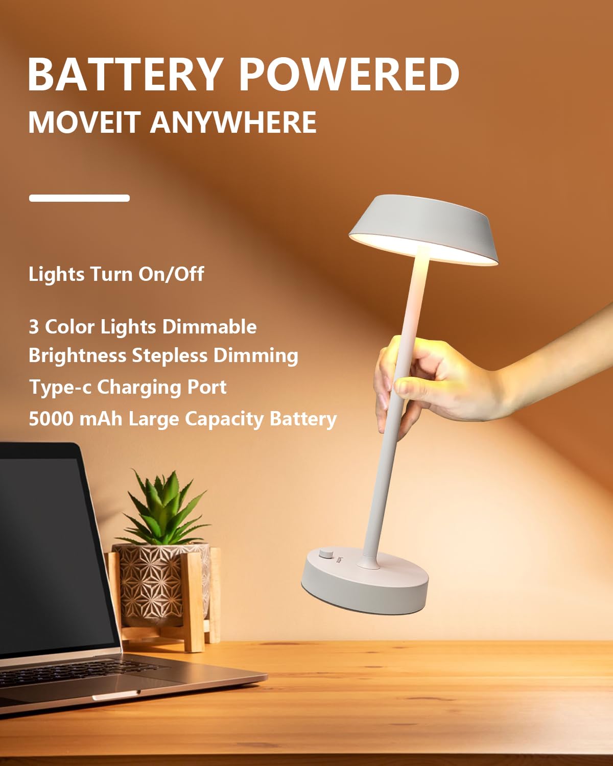 مصباح طاولة معدني قابل للشحن