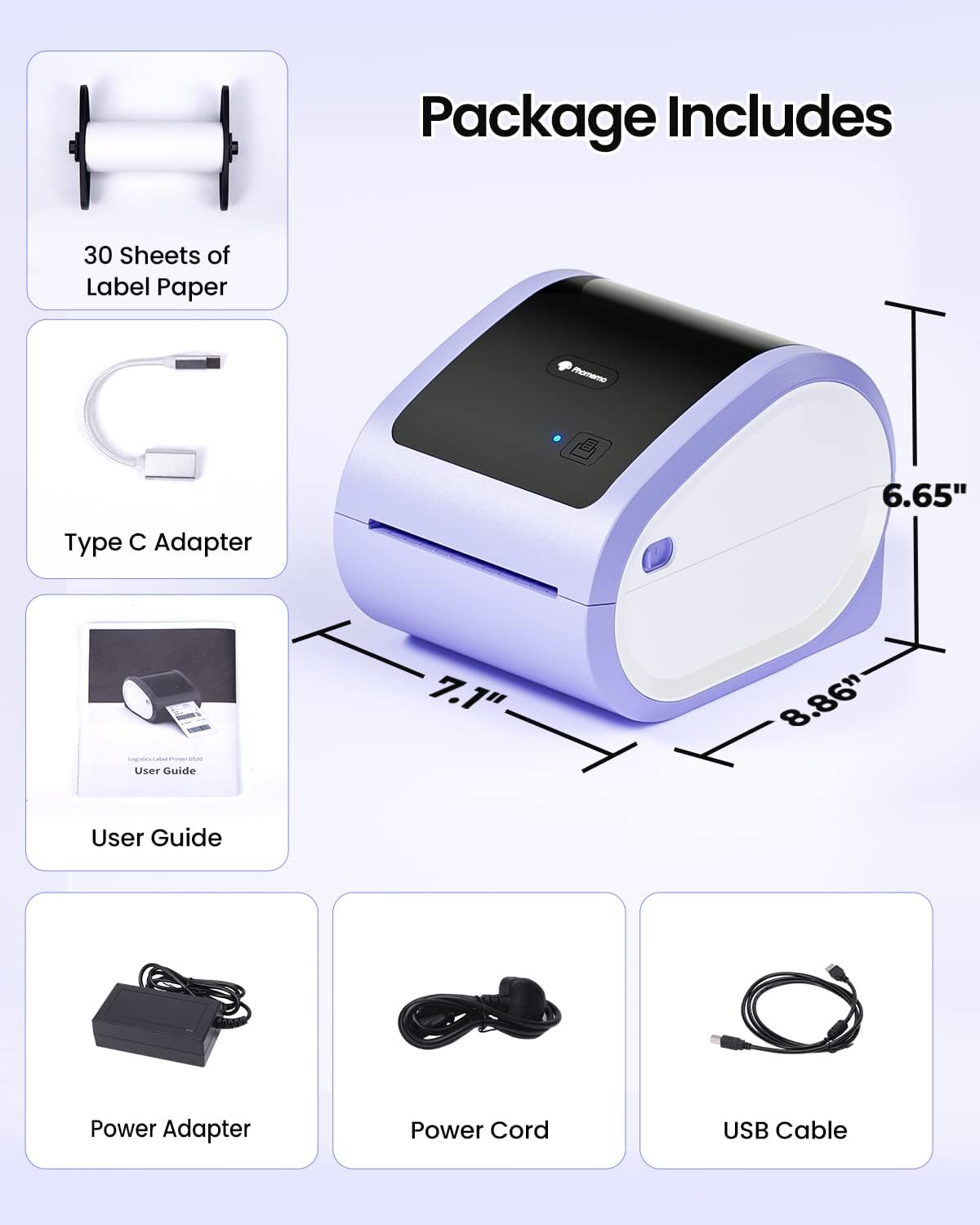 Phomemo D520-BT Thermal Label Printer / Purple