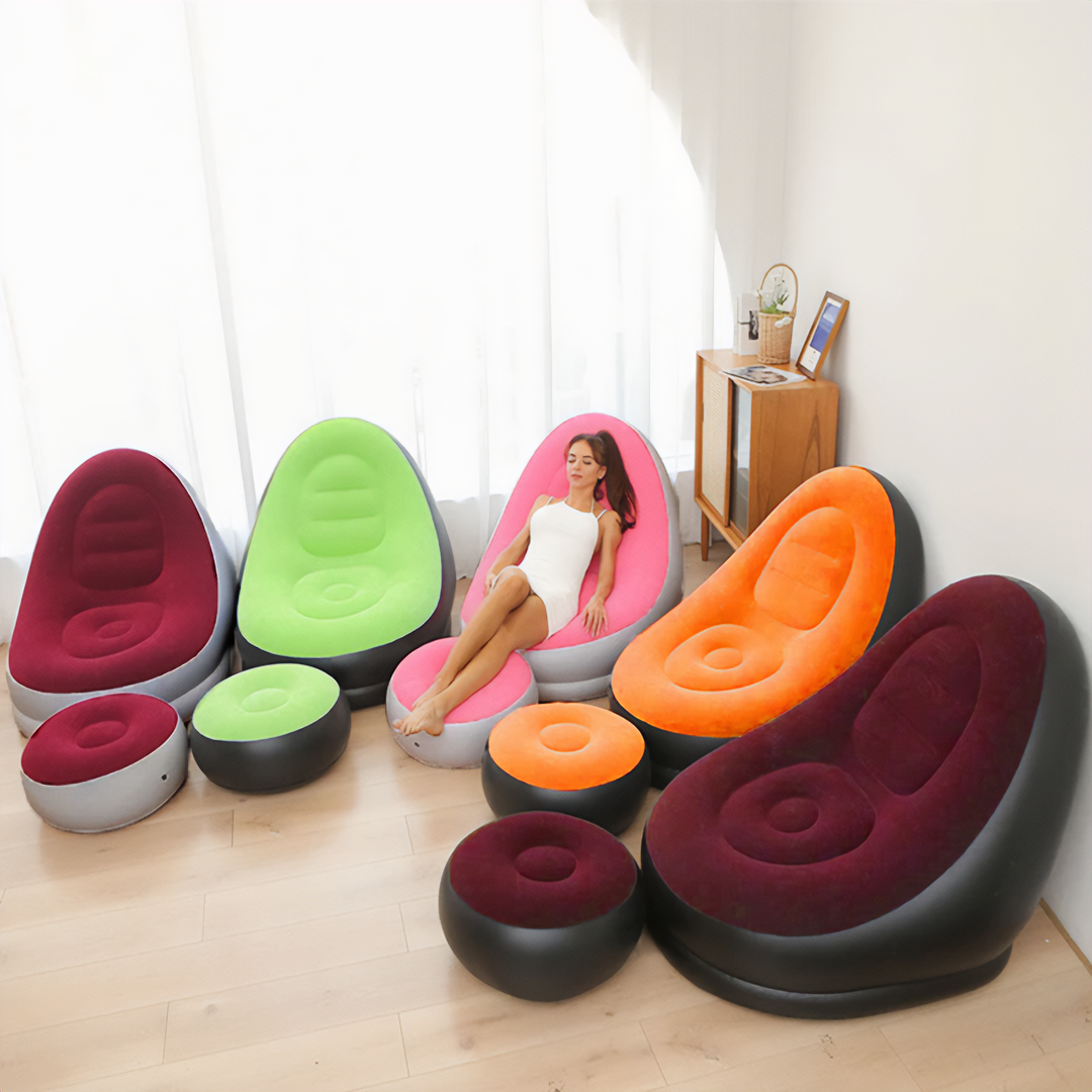 كرسي استرخاء مع وسادة قدم قابل للنفخ اليدوي
