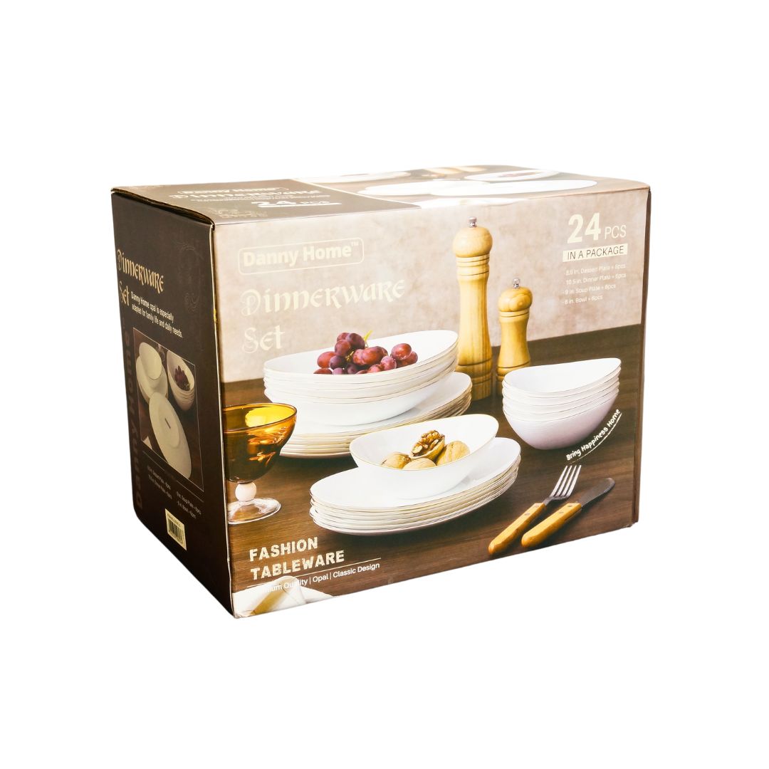 طقم سفرة 24 قطعة ابيض /ذهبي