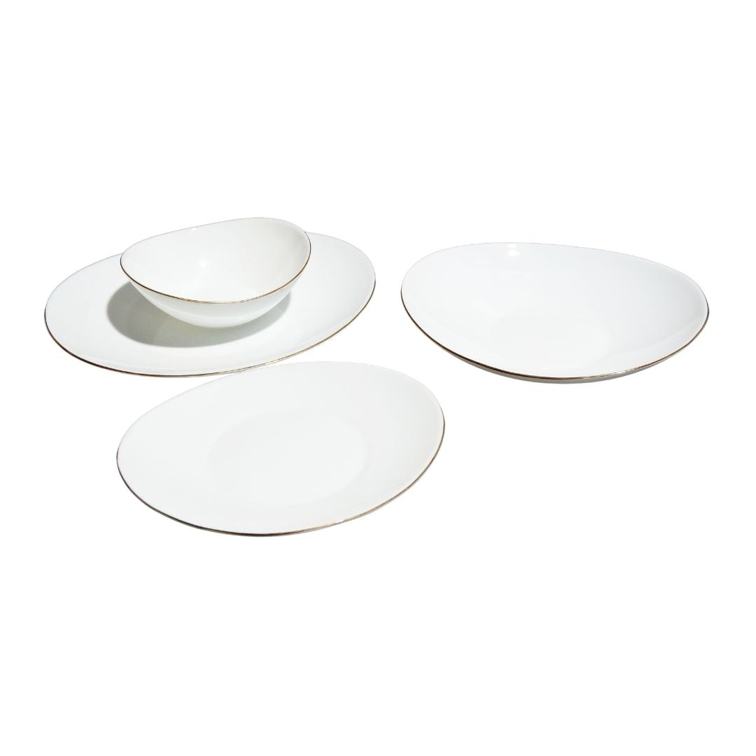 طقم سفرة 24 قطعة ابيض /ذهبي