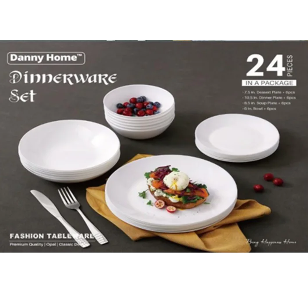 طقم عشاء أبيض أنيق ٢٤ قطعة