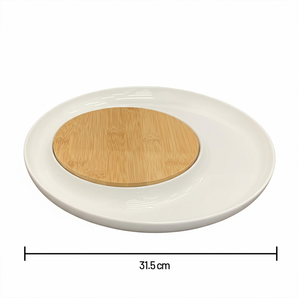 طبق تقديم دائري من الخشب والسيراميك
