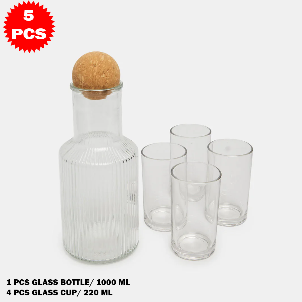 طقم عصير زجاجي فاخر من 5 قطع (قارورة مع 4 أكواب)