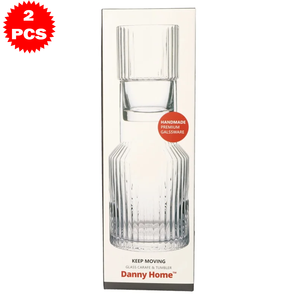 طقم قارورة وكوب زجاجي من 2 قطعة