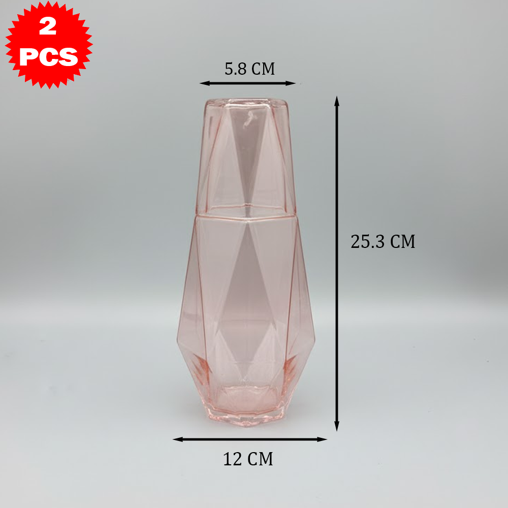 طقم قارورة وكوب زجاجي هندسي – 2 قطعة