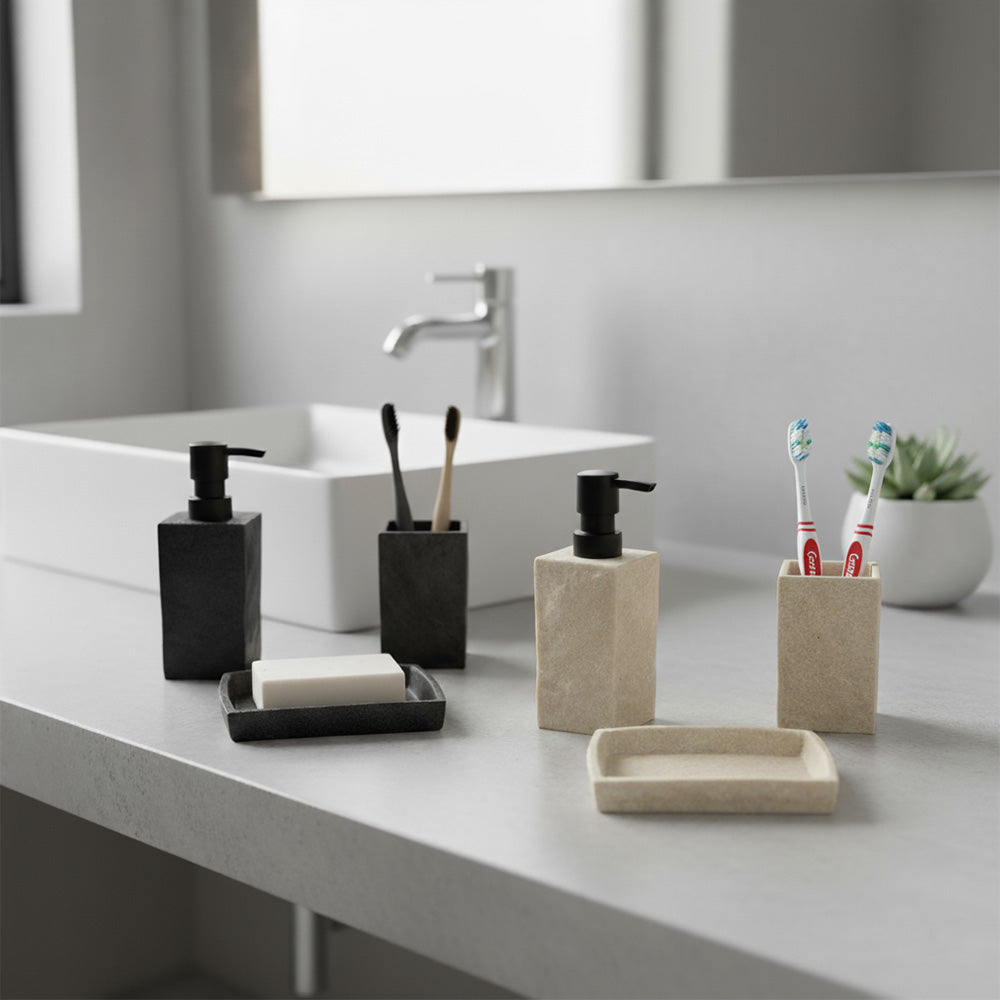 مجموعة إكسسوارات الحمام المزخرفة بالحجر من 3 قطع