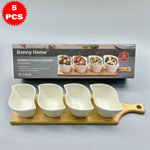 طقم تقديم سيراميك متمايل مع قاعدة خشب