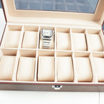 صندوق عرض ساعات من جلد التمساح مع غطاء زجاجي - 12 فتحة