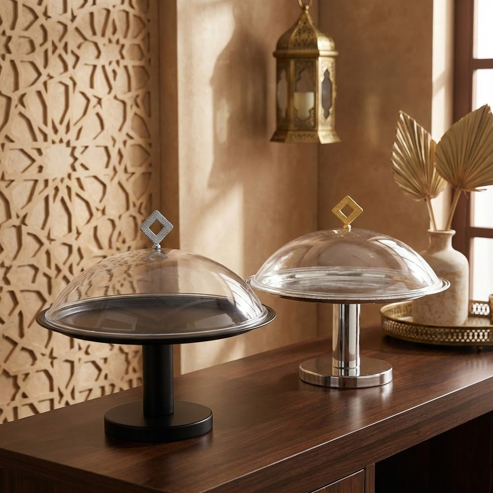 طبق كيك تقديم بغطاء