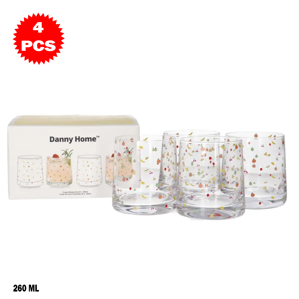 طقم أكواب زجاجية فاخرة – 4 قطع (260 مل)