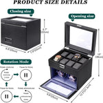 صندوق تنظيم الساعات والمجوهرات من الجلد الفاخر دوران تلقائي للساعات