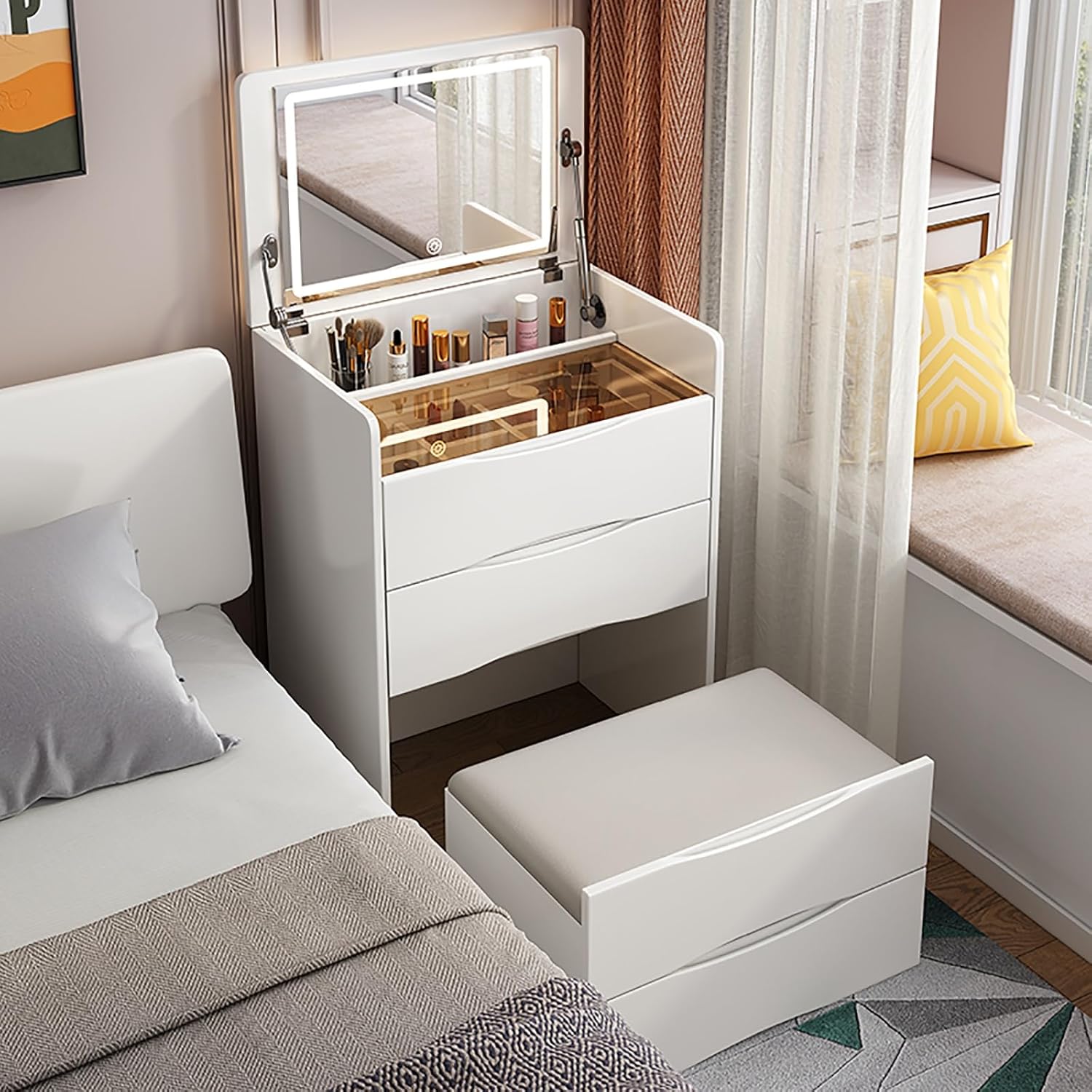 طاولة لمستحضرات التجميل مع مرآة مضيئة