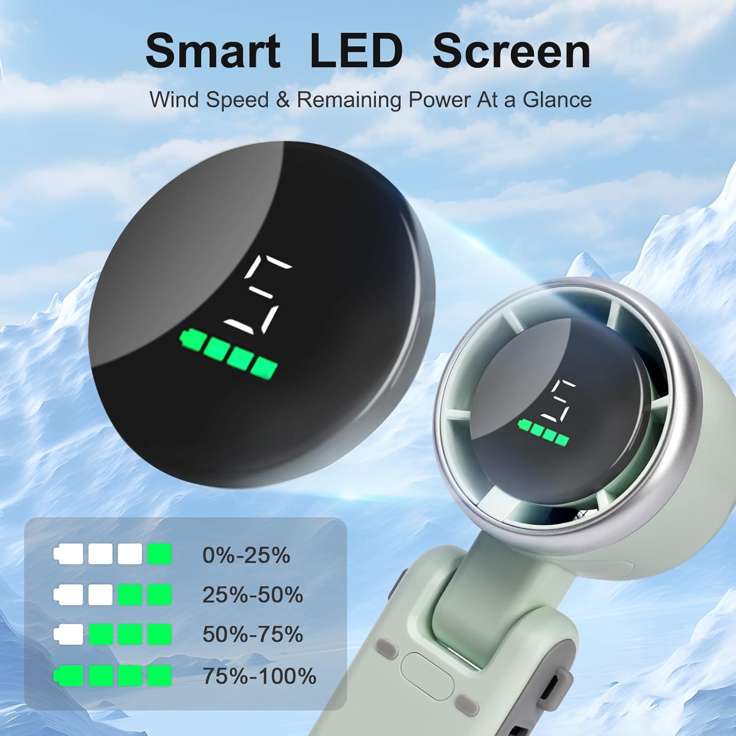مروحة تربو محمولة باليد 5 سرعات بطارية 3600mAh مع شاشة LED