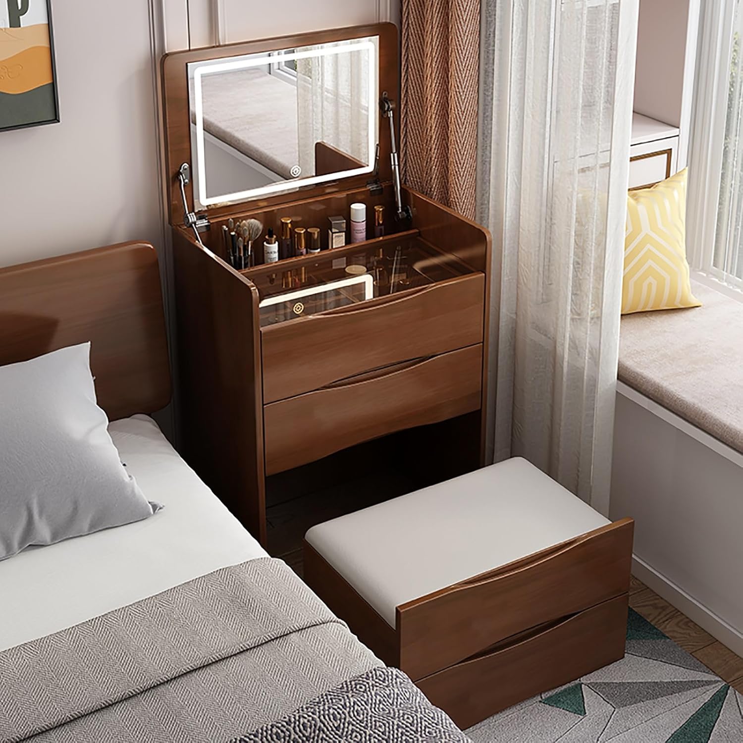 طاولة لمستحضرات التجميل مع مرآة مضيئة