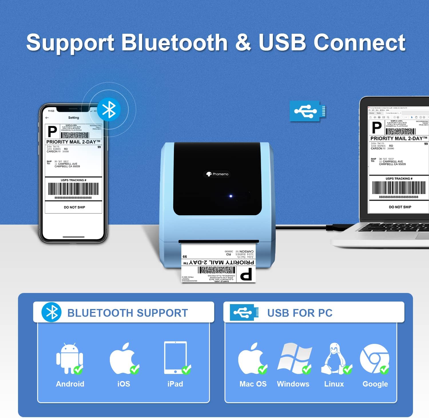 طابعة حرارية لملصقات الشحن Phomemo D520-BT Bluetooth / أزرق