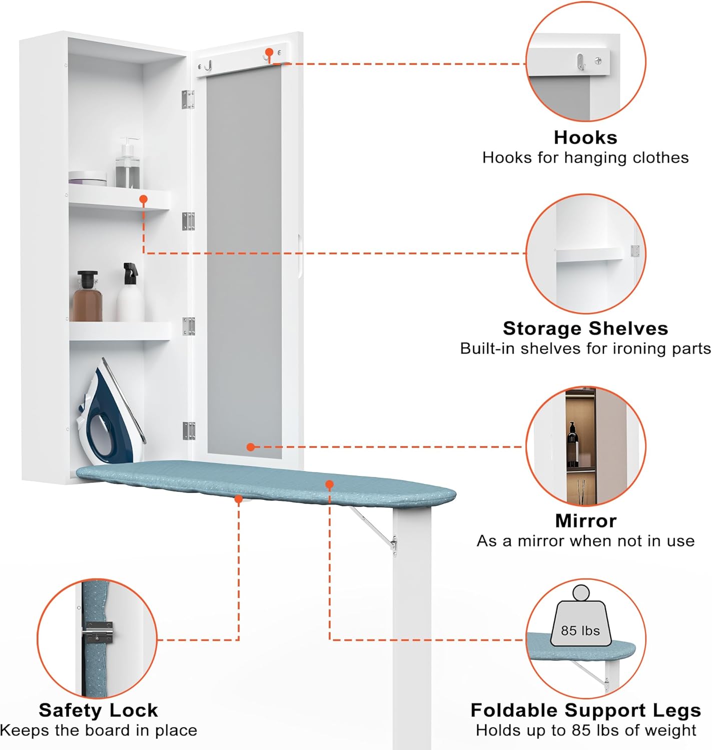 لوح مُنظم مع خزانة تخزين ومرايا