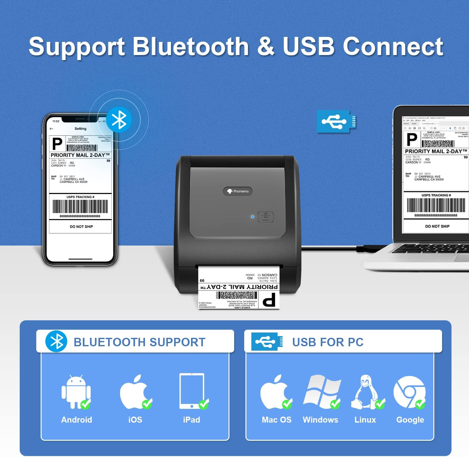 طابعة حرارية لملصقات الشحن Phomemo D520-BT Bluetooth / أسود