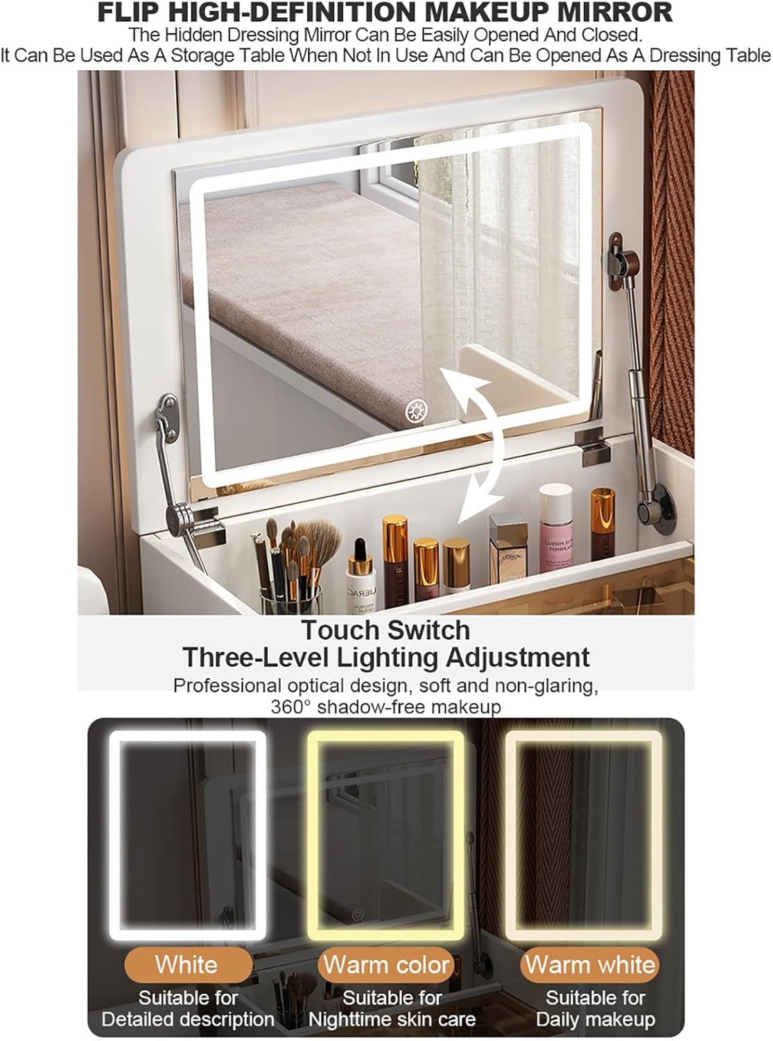 طاولة لمستحضرات التجميل مع مرآة مضيئة