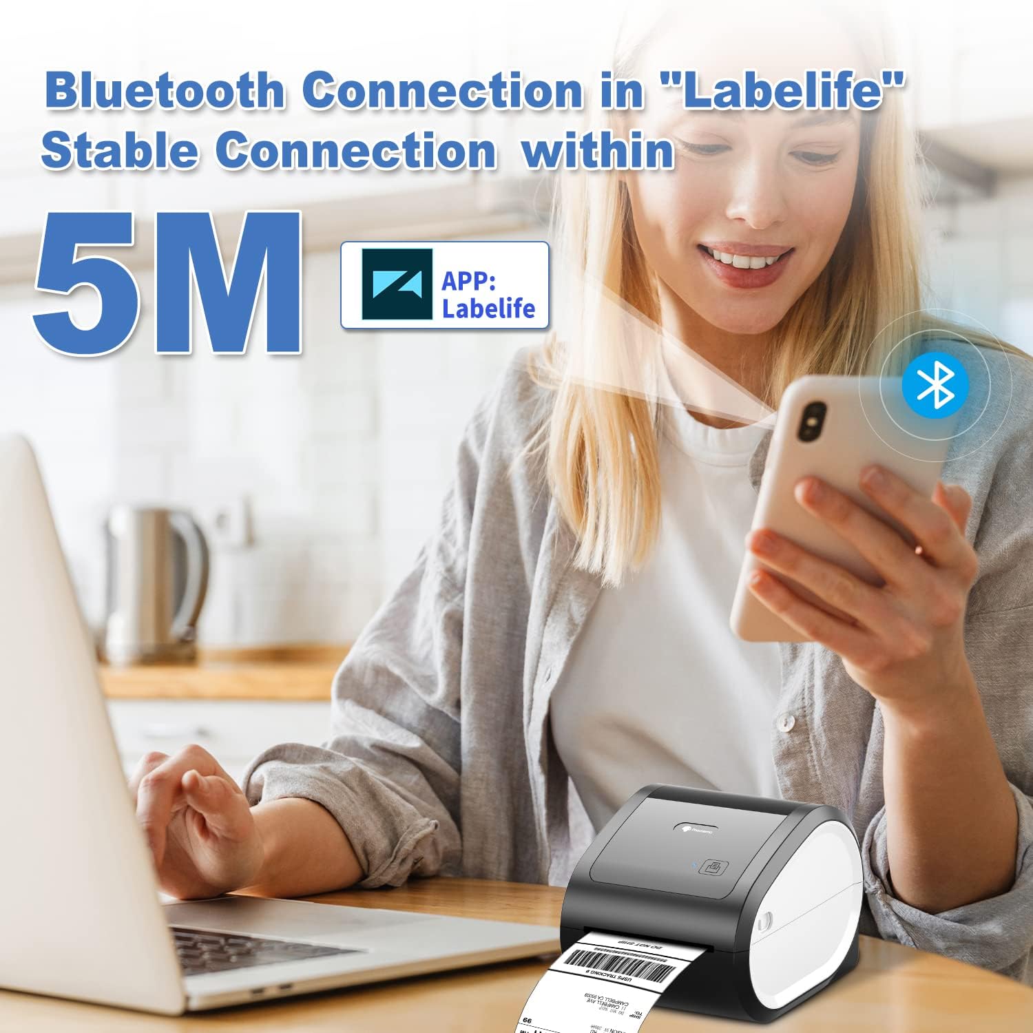طابعة حرارية لملصقات الشحن Phomemo D520-BT Bluetooth / أسود
