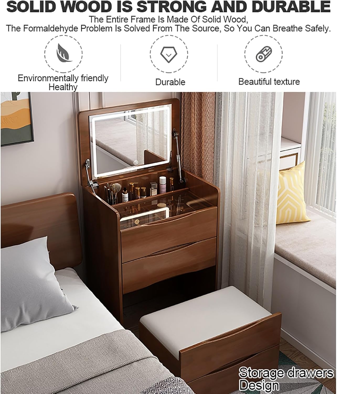 طاولة لمستحضرات التجميل مع مرآة مضيئة