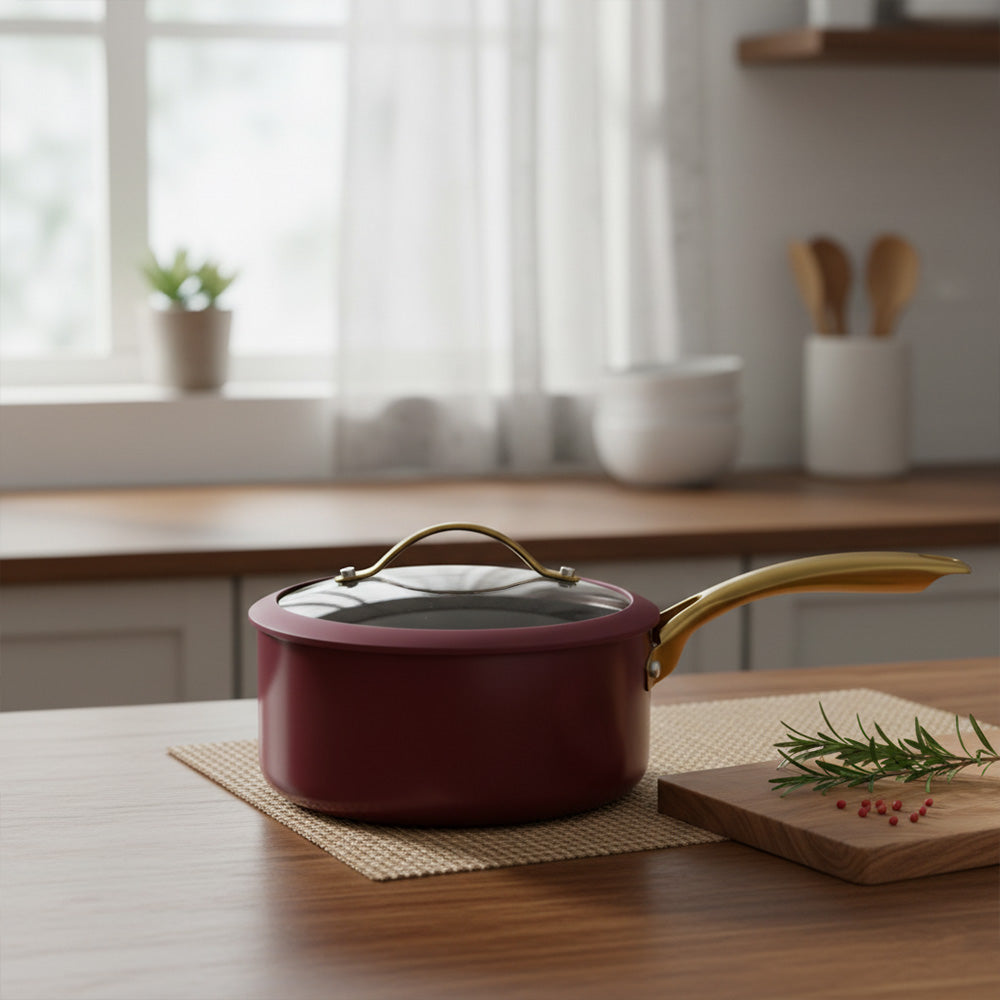 قدر طهي غير لاصق مقاس 18/20 سم - اللون: عنابي