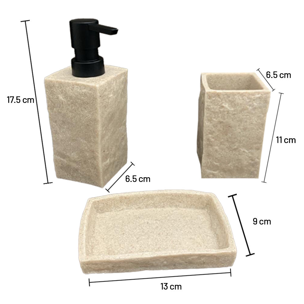 مجموعة إكسسوارات الحمام المزخرفة بالحجر من 3 قطع