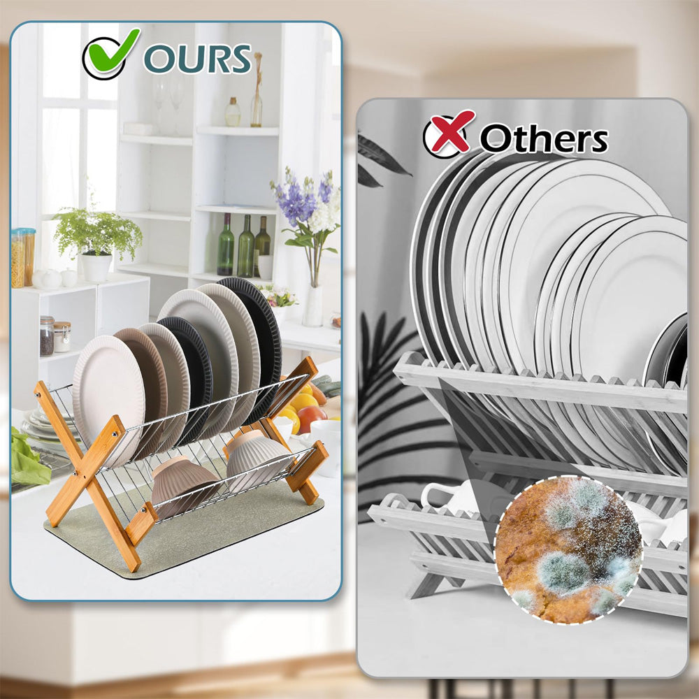 مصفاة أطباق عصرية من الخيزران والفولاذ بطبقتين