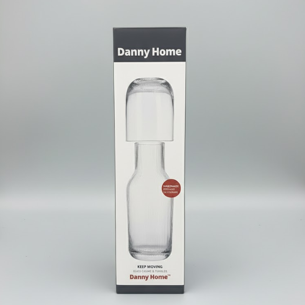 طقم قارورة وكوب زجاجي شفاف من 2 قطعة